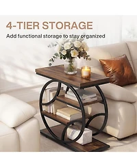 Tribesigns Side Table with 4-Tier Storage Shelf, 25-Inch Living Room Narrow End Table, Small Industrial Nightstand with Geometric Metal Frame