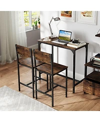 Costway 3 Pcs Bar Table Set Pub Dining and 2 Stools with Backrest Footrest