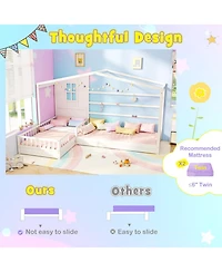 Gouun Twin Kids House Bed Frame with Safety Guardrails