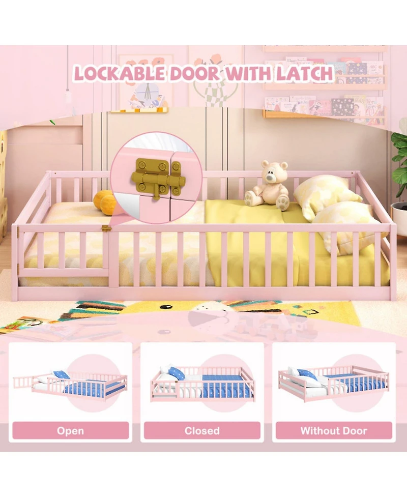 Gouun Full Kids House Bed Frame with Safety Guardrails