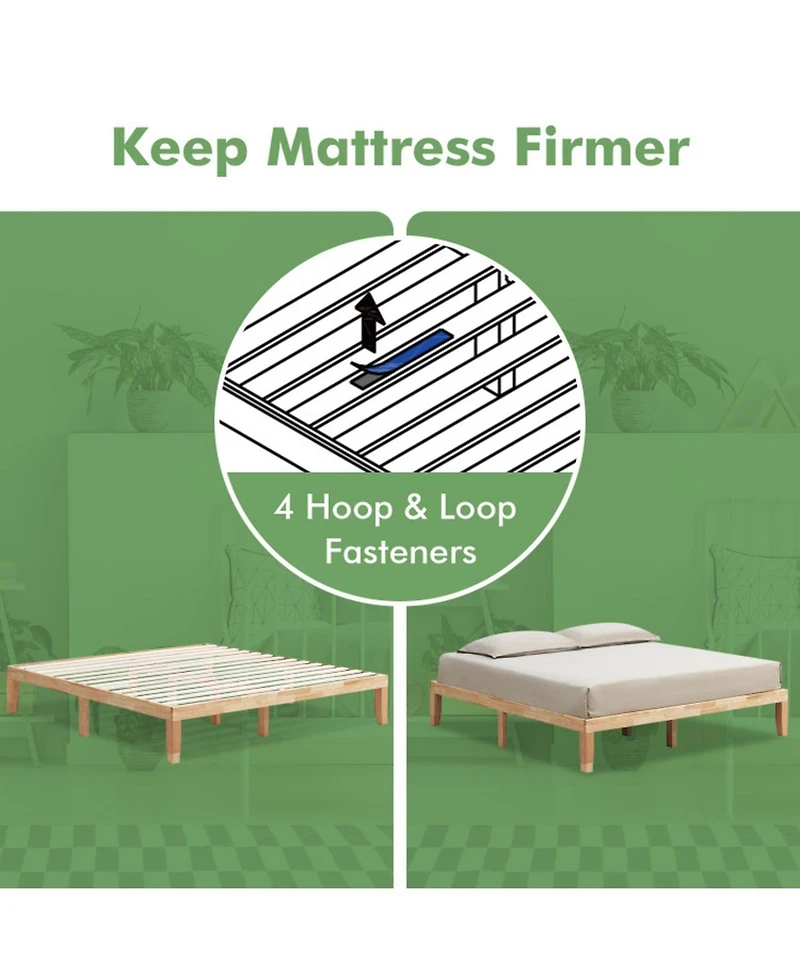 Gouun King Rubberwood Bed Frame with Headboard and Slat Support