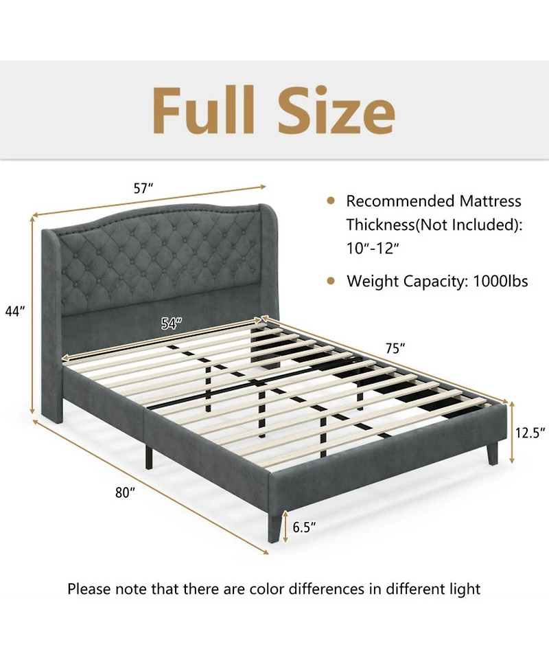 Gouun Full Velvet Upholstered Bed Frame with Tufted Headboard