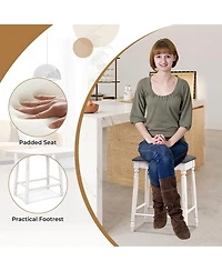 Gymax 24'' Bar Stool Set of 2 with Padded Seat Cushions Rubber Wood Legs Upholstered