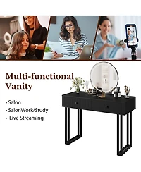 Homfan Modern Makeup Vanity Desk with Mirror and Led Lights - 3 Lighting Modes, Adjustable Brightness, 2 Storage Drawers, Sturdy Bedroom Furniture