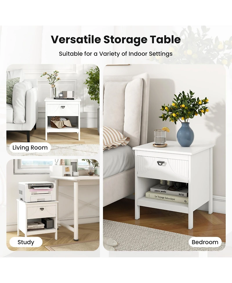 Sugift Two Tier Wooden Nightstand with Drawer and Open Storage Shelf