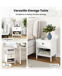 Sugift Two Tier Wooden Nightstand with Drawer and Open Storage Shelf