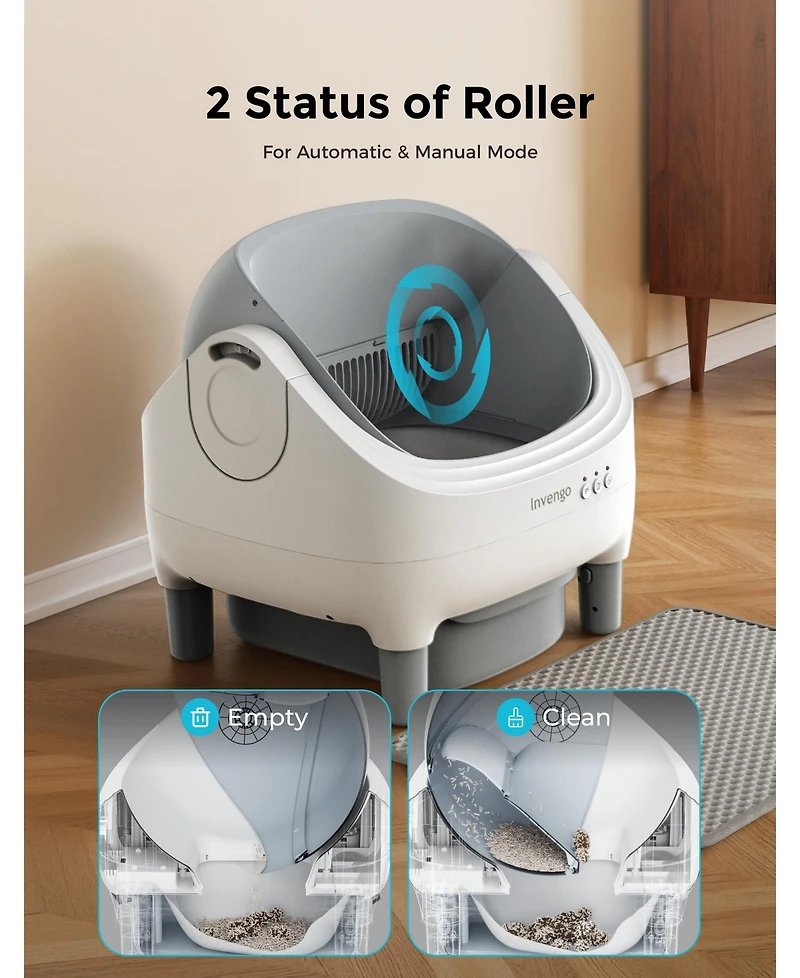 Ltmate Global Inc Automatic Cat Litter Box, App Control, Ultra-Quiet, 2 Rolls of Garbage Bags, Champagne