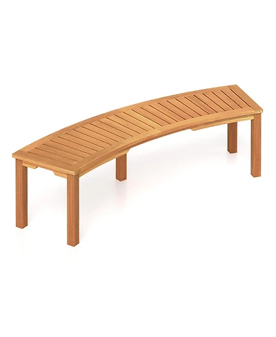 Sugift Outdoor Curved Acacia Wood Fire Pit Bench with Slatted Seat
