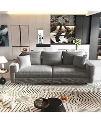 Rainsken 82.7" Corduroy 3-Seater Sofa, Convertible Deep Seat Lounge Couch, Modern Plush Upholstered Sofa with Soft Pillows for Living Room Decor