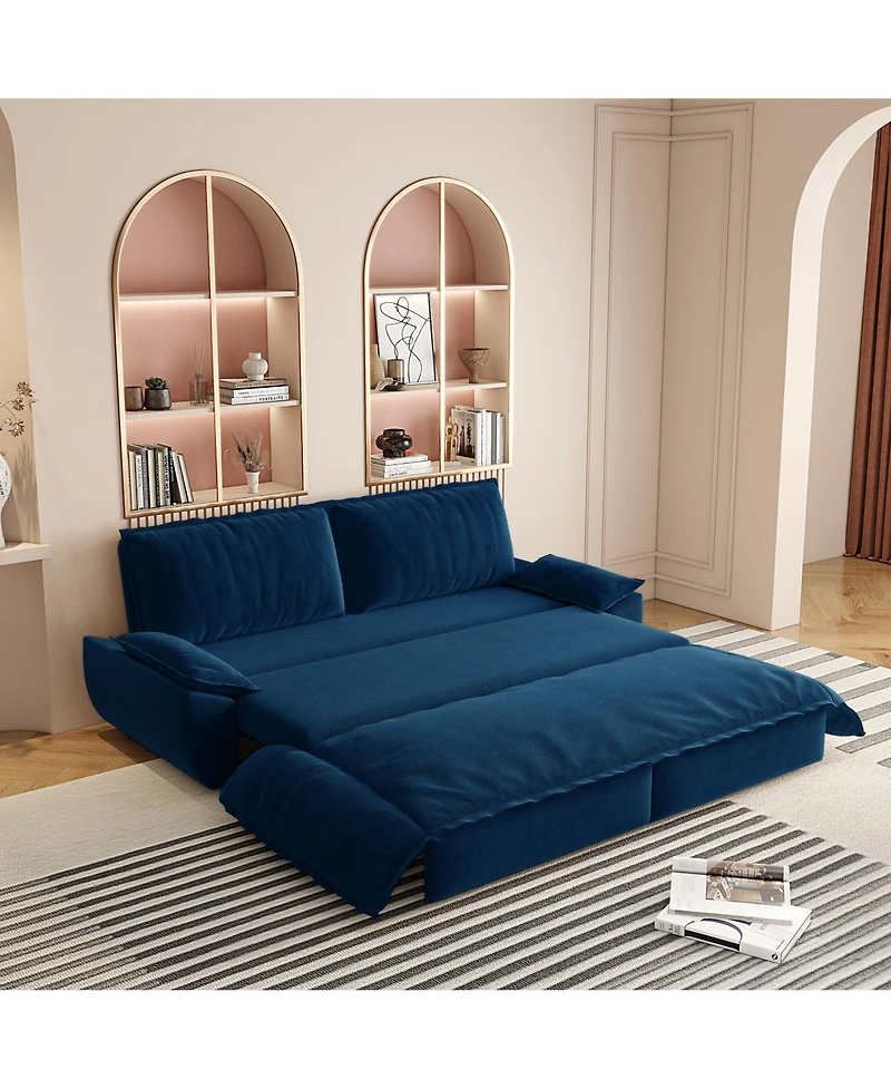 Rainsken 73.2" Convertible Loveseat, Queen Size Velvet Upholstered Pull-Out Sleeper Sofa with Gentle Cushioned Armrests for Living Room