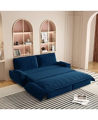 Rainsken 73.2" Convertible Loveseat, Queen Size Velvet Upholstered Pull-Out Sleeper Sofa with Gentle Cushioned Armrests for Living Room
