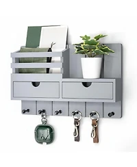 Yigii Wall Mounted Key Holder with 2 Drawers 6 Hooks Shelf Mail Organizer Decor