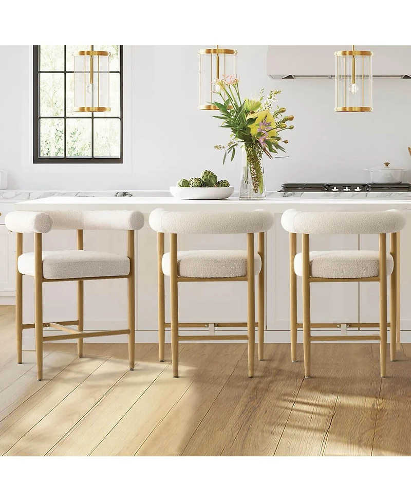 Maison Boucle 24" Boucle Counter Height Stool with Arms for Kitchen Island