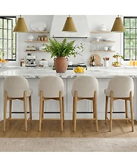 Maison Boucle Upholstered Linen Counter Stools Set of 2 for Kitchen Island