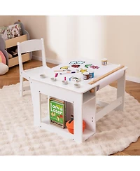Gouun Kids Art Table and Chair Set with Paper Roll Holder and Paint Cups