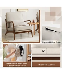 Gouun Modern Accent Chair with Rubber Wood Armrests and Removable Lumbar Pillow