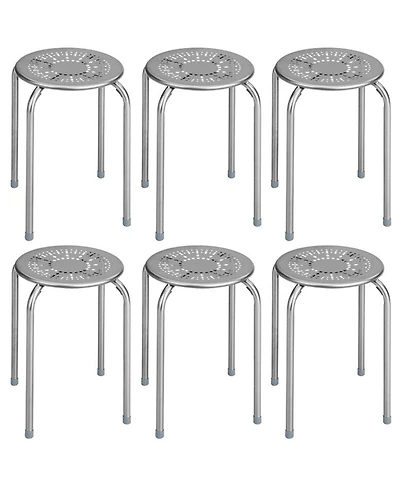 Gouun Stackable Round Metal Stools Set of 6 with Daisy Cutout Design