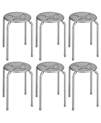 Gouun Stackable Round Metal Stools Set of 6 with Daisy Cutout Design