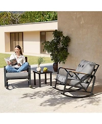 Tribesigns Outdoor Rocking Chair Set, 3PCS Rocking Bistro Set with Thick Cushion, Waterproof Patio Rocking Chairs with Table