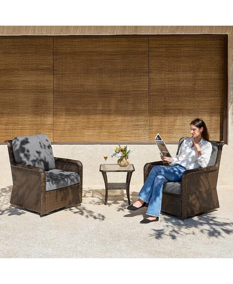Tribesigns Outdoor Wicker Swivel Chairs, 3-Piece Outdoor Patio Furniture Set, Patio Bistro Sets with Tempered Glass Side Table