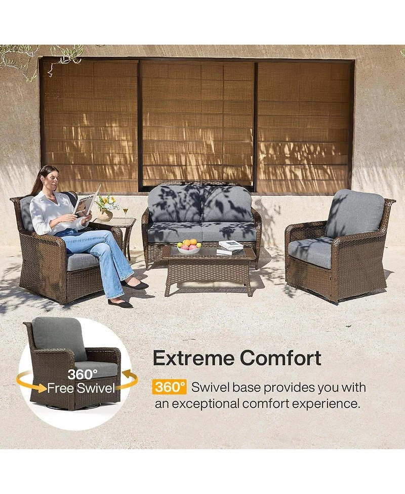 Tribesigns 5-Piece Outdoor Wicker Patio Furniture Set with 2 Swivel Chairs, 1 Loveseat and 2 Tables, Rattan Conversation Set with Cushions