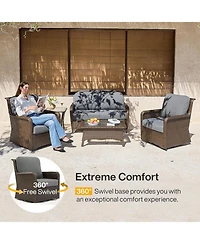 Tribesigns 5-Piece Outdoor Wicker Patio Furniture Set with 2 Swivel Chairs, 1 Loveseat and 2 Tables, Rattan Conversation Set with Cushions