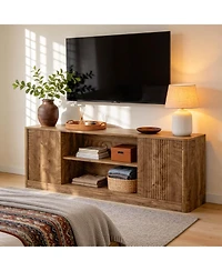 Tribesigns Tv Stand, Farmhouse Entertainment Center for TVs, Fluted Media Console with Open Storage and Side Cabinets