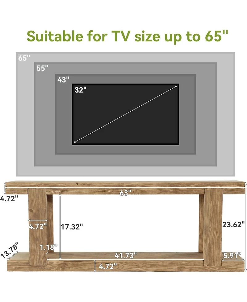 Tribesigns Solid Wood Tv Stand for Televisions up to , Media Entertainment Center with Diy Storage Space, Simple Tv Rack