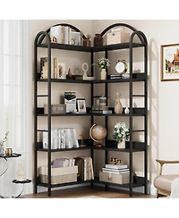 gaomon 5-Tier l-Shaped Corner Bookshelf, Modern Industrial Bookcase with Arched Metal Frame, Open Wood-Metal Storage Shelves