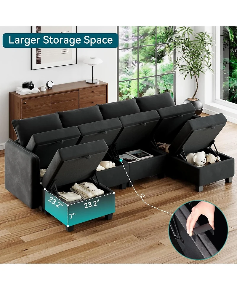 gaomon Modular Sectional Sofa with Storage, U Shaped Sectional Couch with 2 Ottomans, High Supportive & Soft Sponge with Sleeper Couches
