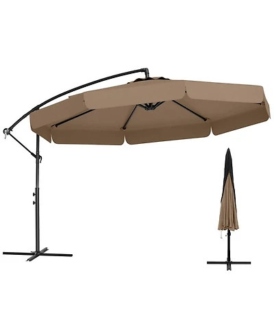 Gouun 10 ft Offset Patio Umbrella with Zippered Cover Tilt Adjustment and Ruffled Trim