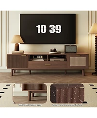 Rainsken Wood Tv Stand for TVs, Entertainment Center, Media Console with Storage Drawer, Open Shelves and Drop-Down Door Cabinet for Living Room