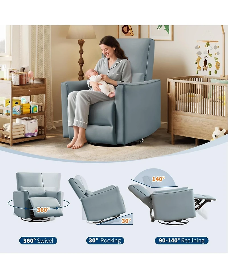 gaomon 360degree(s) Swivel Rocking Recliner Chair, Manual Fabric Glider with Lumbar Support, Padded Armrests, Footrest, Living Room