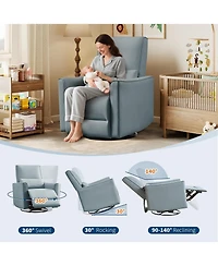gaomon 360degree(s) Swivel Rocking Recliner Chair, Manual Fabric Glider with Lumbar Support, Padded Armrests, Footrest, Living Room