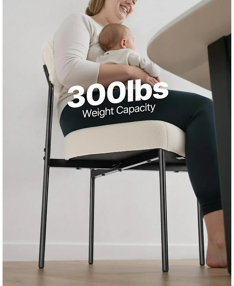 Gouun Set of 4 Upholstered Boucle Patio Dining Chairs with Curved Backrest and Metal Legs