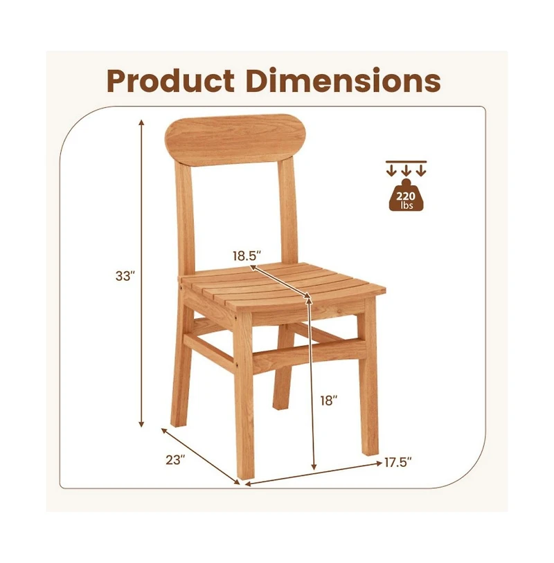 Gouun Armless Teak Wood Patio Dining Chair with Slatted Seat and Curved Backrest
