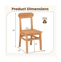 Gouun Armless Teak Wood Patio Dining Chair with Slatted Seat and Curved Backrest