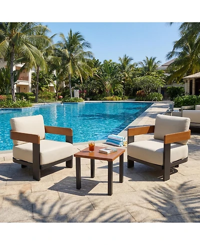 Tribesigns 3-Piece Patio Conversation Set with 2 Armchairs & Coffee Table, Modern Garden Furniture