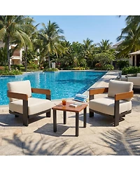 Tribesigns 3-Piece Patio Conversation Set with 2 Armchairs & Coffee Table, Modern Garden Furniture