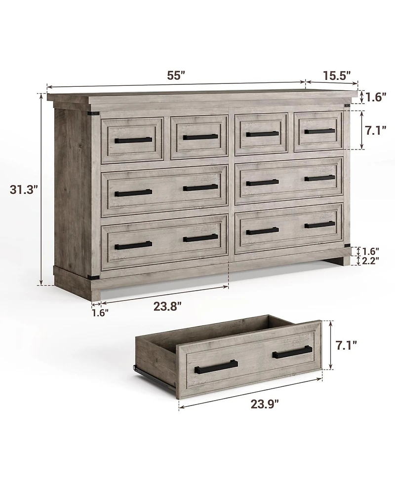 gaomon 55 Inch Tv Stand with Wood Drawers, Farmhouse Entertainment Center for Living Room, Media Console Cabinet