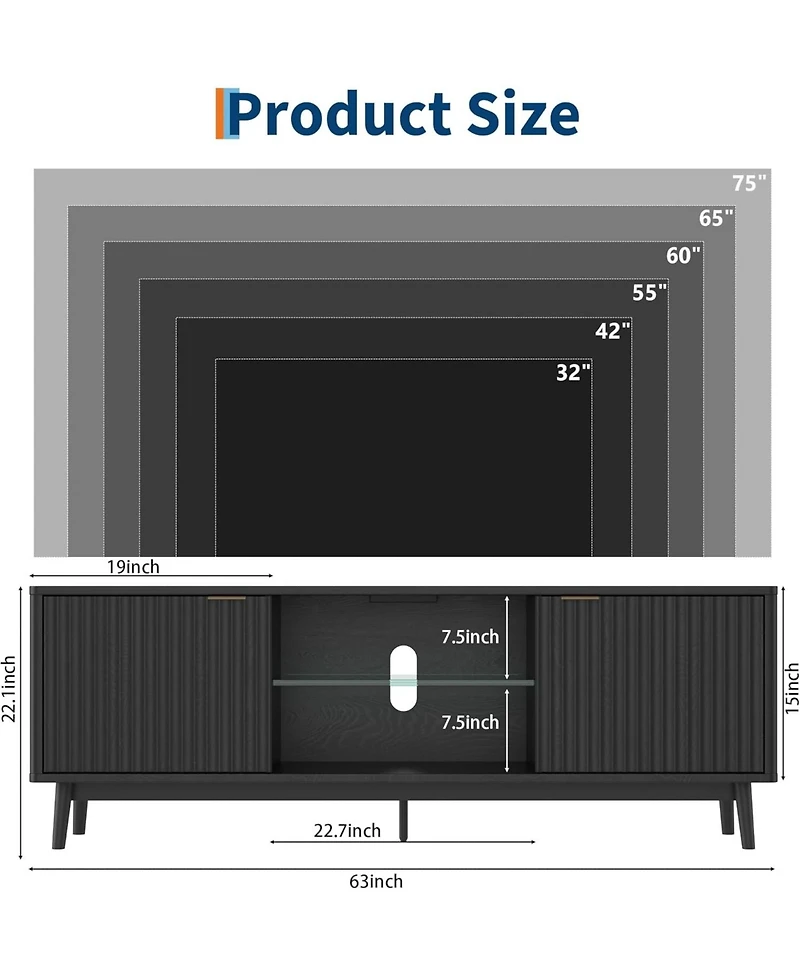 gaomon Tv Stands for Living Room, Mid Century Modern Entertainment Center with Storage and Led Lights, Tv Console for Tv up to 75 inch with Power