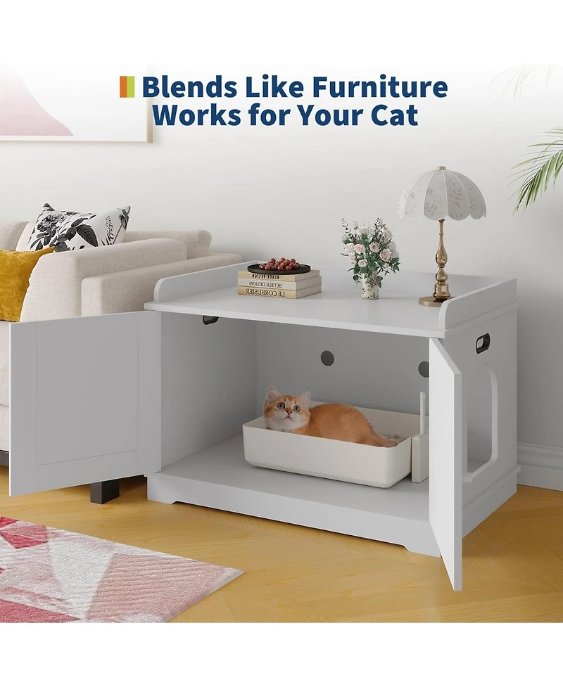 gaomon Cat Litter Box Enclosure Hidden Litter Box Cabinet with Wooden Barn Door, End Table Style Indoor Cat House Fits Most Litter Boxes