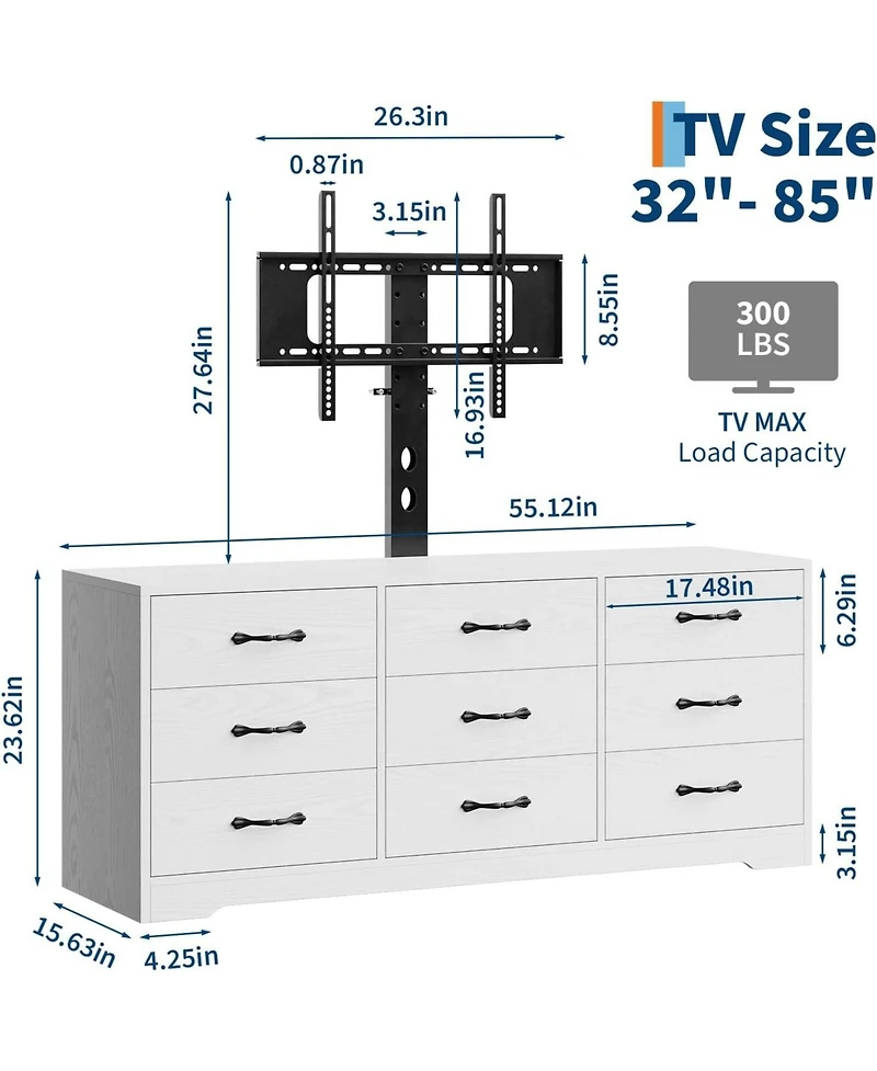 gaomon Modern Wood Tv Stand with Mount and 9 Drawers
