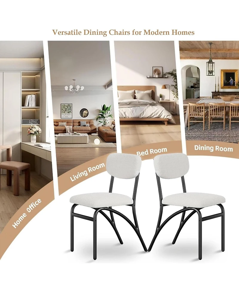 gaomon Set of 4 Dining Chairs, Boucle Upholstered, Modern Metal Legs, Lambswool Fabric Seats, for Kitchen, Dining Room