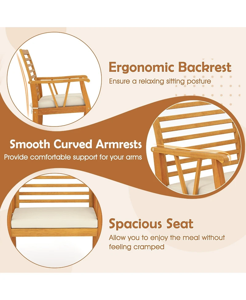 Gouun Set of 2 Acacia Wood Outdoor Dining Armchairs with Removable Cushions
