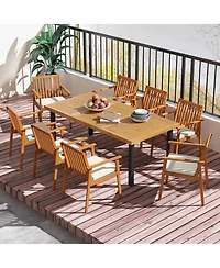 Gouun Set of 2 Acacia Wood Patio Dining Chairs with Removable Padded Cushions