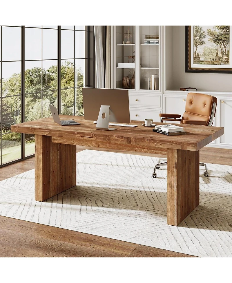 Tribesigns Solid Wood Executive Desk, 63" Farmhouse Office Computer Desk,Work Writing Table