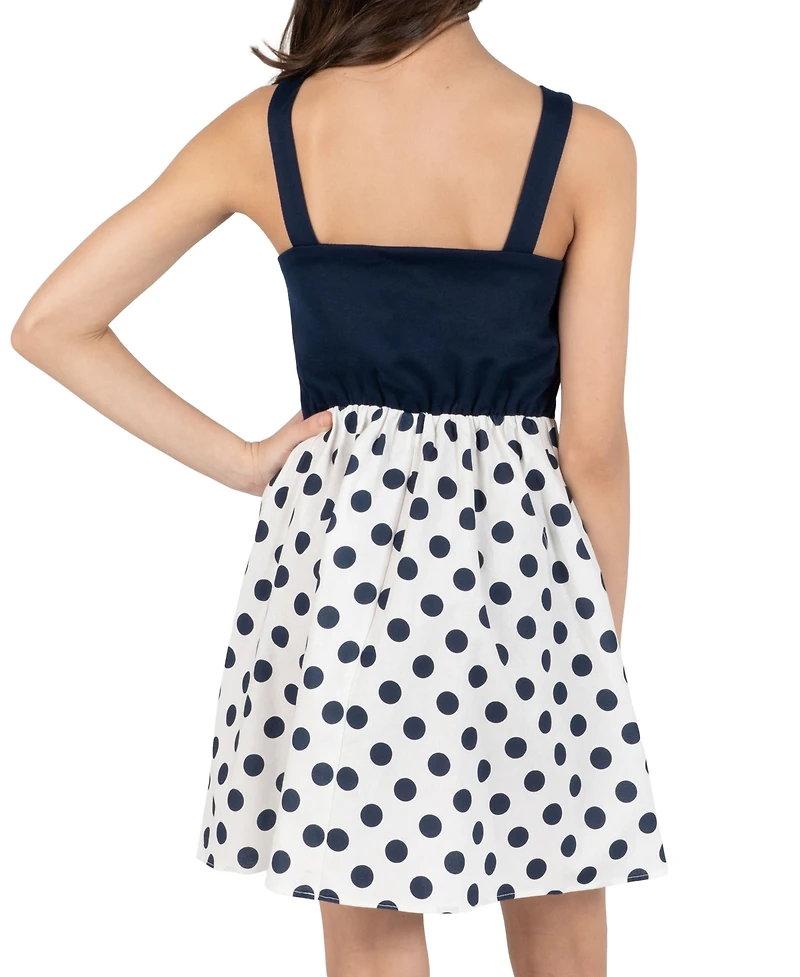 Rare Editions Girls' 7-16 Knit Ponte To Polka Dot Dropwaist Short Dress