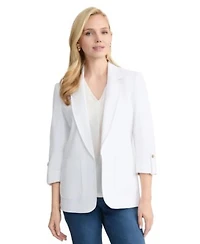 Jones New York Womens Notch Collar Linen Patch Pocket Jacket