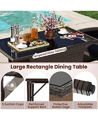 Gouun 3-Piece Patio Wicker Dining Set with Tempered Glass Table and Cushioned Chairs